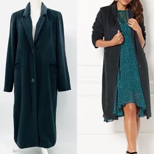 EVA MENDES Notched Lapel Soft Wool Blend Midi Coat